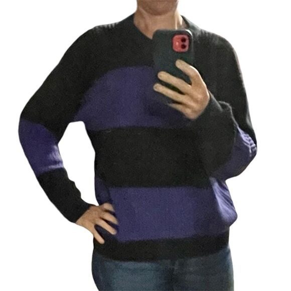 Averroe Sweater Vintage Stripe Knit Crewneck Pullover Purple Black Size Large - Picture 6 of 8
